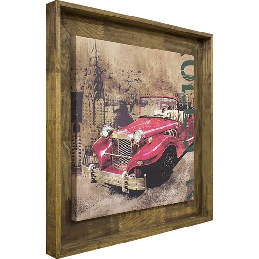 Quadro Decorativo Carro Antigo Vermelho Tela Emoldurada 80x80cm