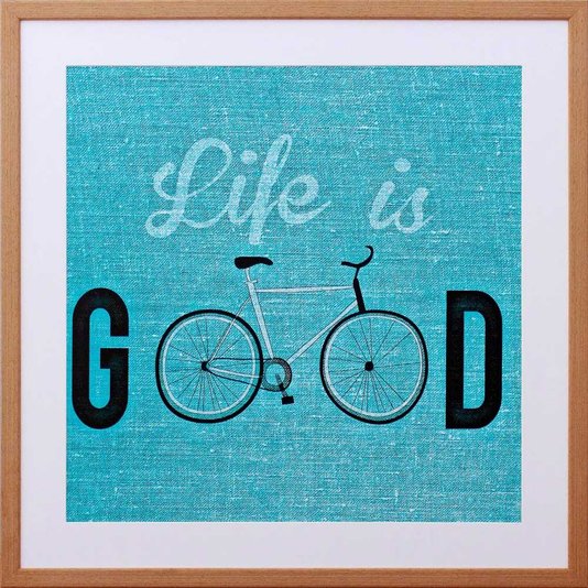 Quadro Decorativo com Bicicleta e Frase Life is Good 60x60cm