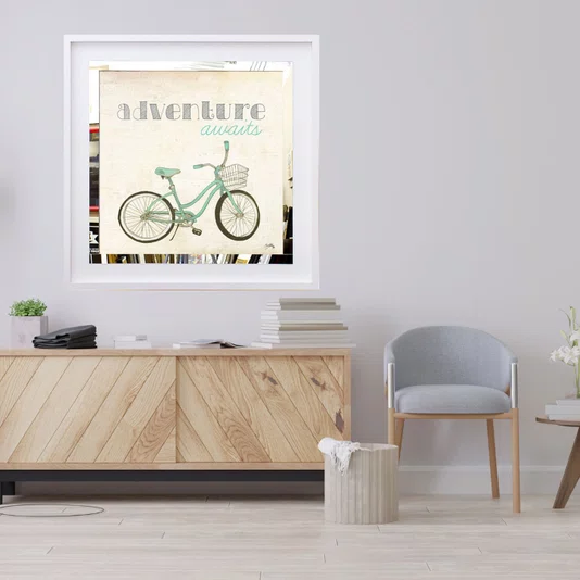 Quadro Decorativo com Espelho Bicicleta e Frase 50x50 cm