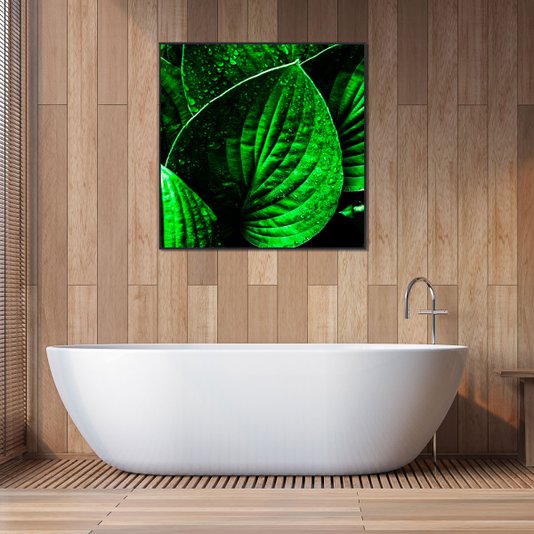 Quadro Decorativo com Folhas Verdes Moldura Preta 80x80 cm