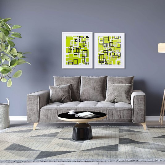 Quadro Decorativo com Impressão Personalizada Retângulos em Fundo Verde 50x60cm