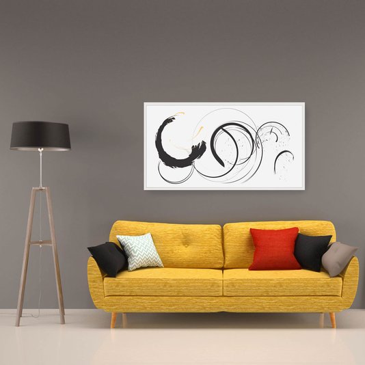 Quadro Decorativo com Moldura Branca Arte Abstrata em Preto e Branco - Escolha o Tamanho