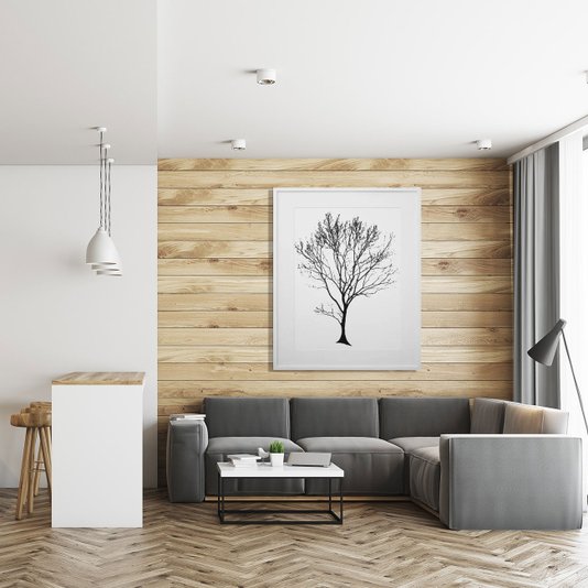 Quadro Decorativo com Moldura Branca Árvore Preta em Fundo Branco 80x100cm