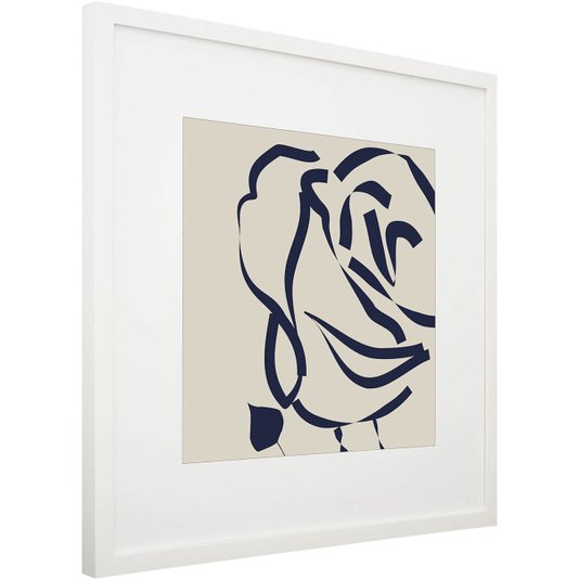 Quadro Decorativo com Moldura Branca Flor Azul 60x60cm