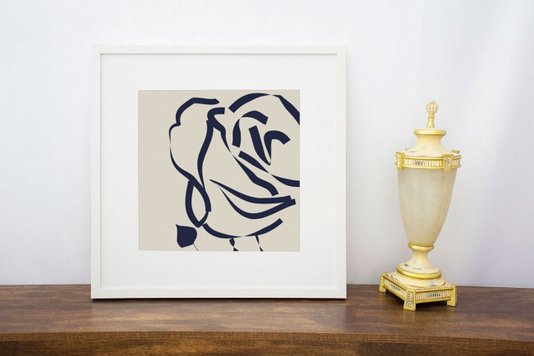 Quadro Decorativo com Moldura Branca Flor Azul 60x60cm