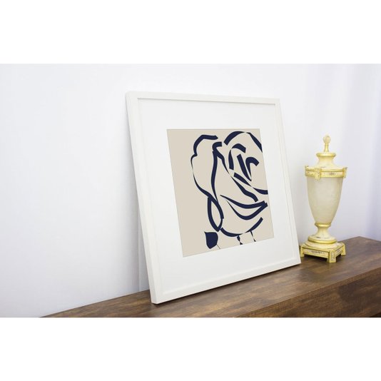Quadro Decorativo com Moldura Branca Flor Azul 60x60cm