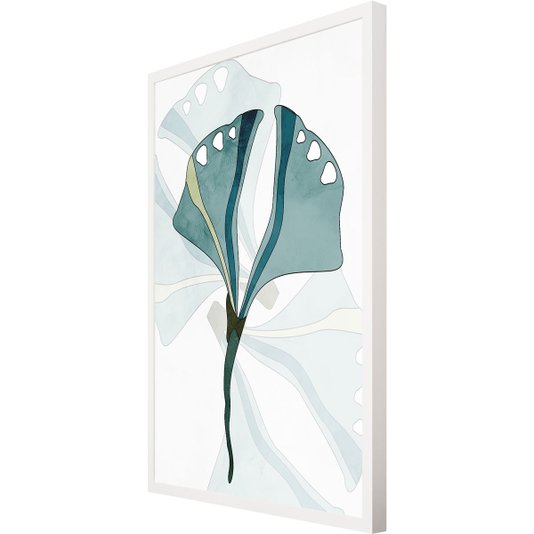 Quadro Decorativo com Moldura Branca Ilustração Folha em Tons de Verde 60x80cm