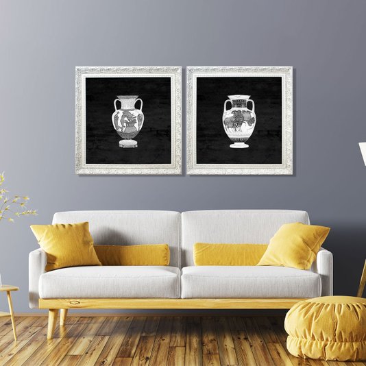 Quadro Decorativo com Moldura Prata Ânfora 100x100cm