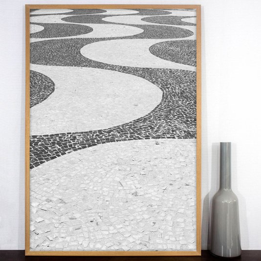 Quadro Decorativo com Moldura Carvalho Calçadão Copacabana Rio de Janeiro 60x80 cm