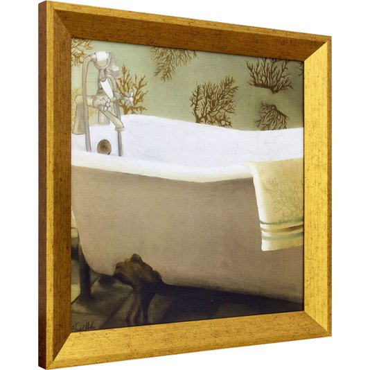 Quadro Decorativo com Moldura Dourada Banheira Branca 30x30cm