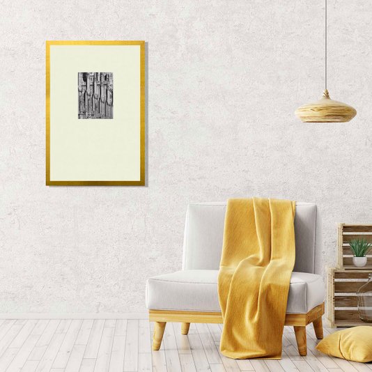 Quadro Decorativo com Moldura Dourada Igreja de Ulm em Preto e Branco 40x60cm