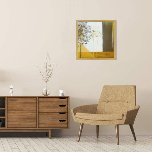 Quadro Decorativo com Moldura em Tom Carvalho Arte Floral 50x50cm