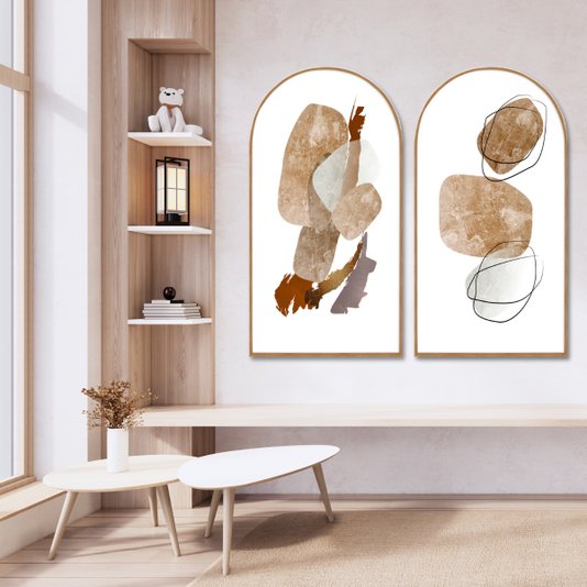 Quadro Decorativo com Moldura Freijó Estilo Abstrato em Formato Janela