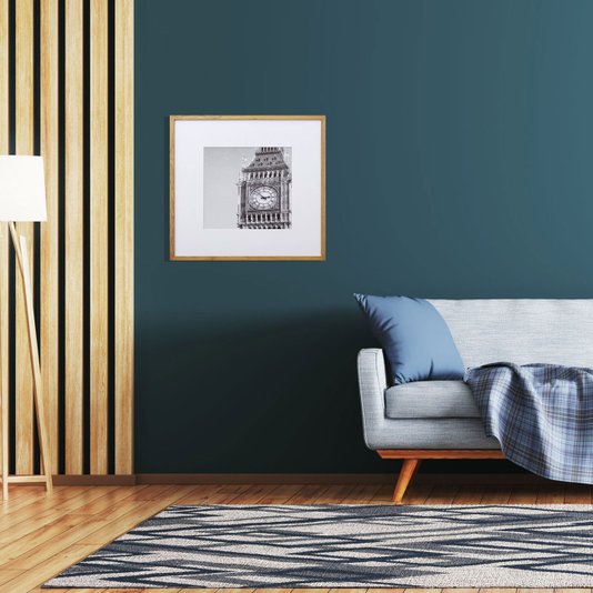 Quadro Decorativo com Moldura na Cor Carvalho Torre Big Ben Londres Inglaterra 50x50cm