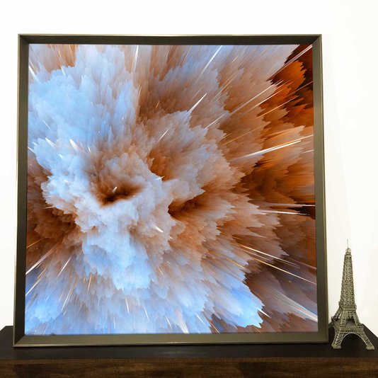 Quadro Decorativo com Moldura Prata Chanfrada Arte Abstrata Moderna