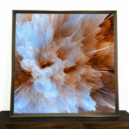 Quadro Decorativo com Moldura Prata Chanfrada Arte Abstrata Moderna