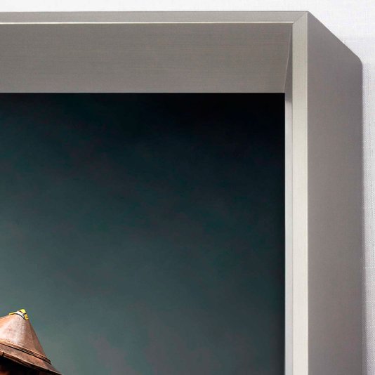 Quadro Grande Decorativo com Moldura Prata Paisagem Pescador Vietnamita