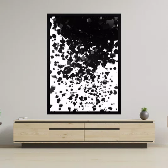 Quadro Decorativo com Moldura Preta Arte Abstrata em Preto e Branco