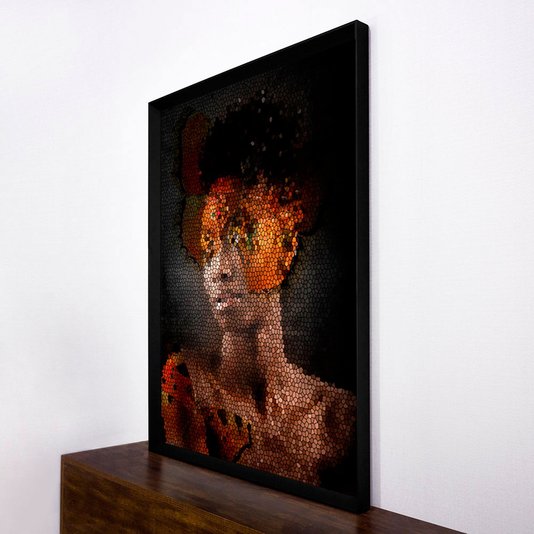 Quadro Decorativo com Moldura Preta Arte Africana com Textura Vitral