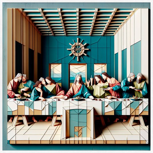 Quadro Decorativo com Moldura Branca Arte Geométrica Moderna da Santa Ceia