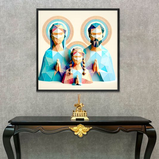 Quadro Decorativo com Moldura Preta Arte Moderna Geométrica Colorida Família Divina