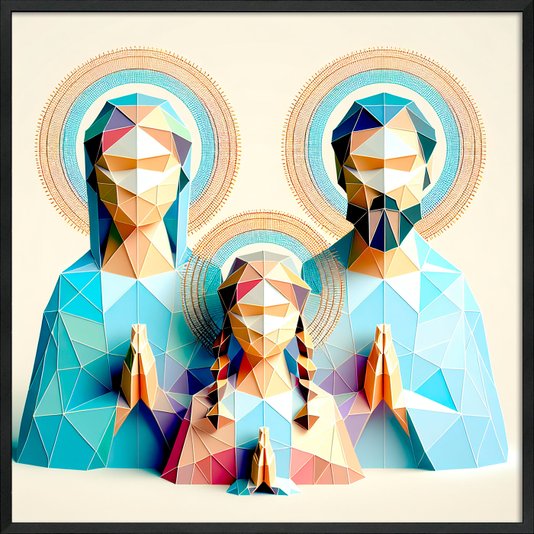 Quadro Decorativo com Moldura Preta Arte Moderna Geométrica Colorida Família Divina
