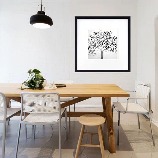 Quadro Decorativo com Moldura Preta Árvore em Preto e Branco 50x50cm