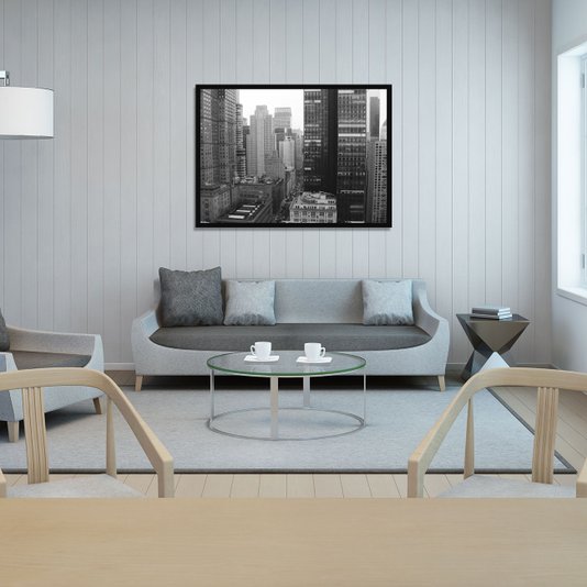 Quadro Decorativo com Moldura Preta Edifícios em Preto e Branco 70x50cm