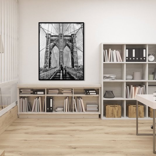 Quadro Decorativo com Moldura Preta Ponte do Brooklyn em Nova Iorque