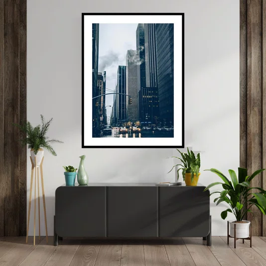 Quadro Decorativo com Moldura Preta Prédios na Cidade de Nova Iorque
