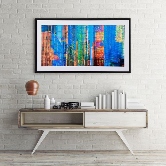 Quadro Decorativo com Moldura Preta Retângulos Coloridos 130x70cm