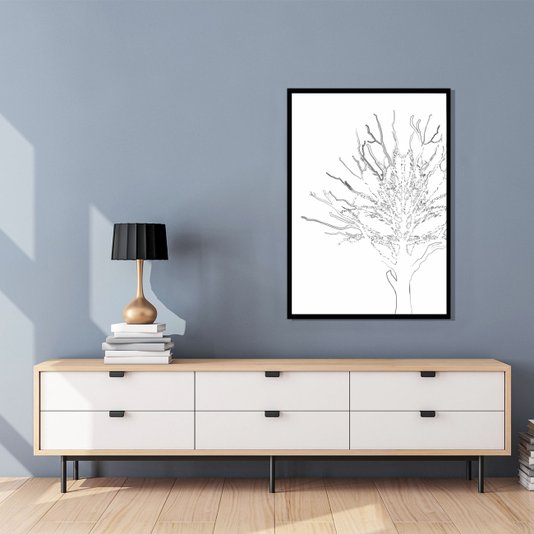 Quadro Decorativo com Moldura Preta Silhueta de Árvore - Escolha o Tamanho
