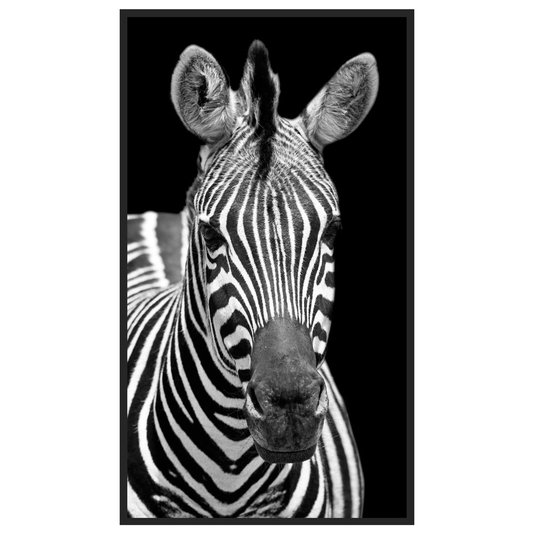 Quadro Decorativo com Moldura Preta Zebra em Fundo Preto 80x140cm