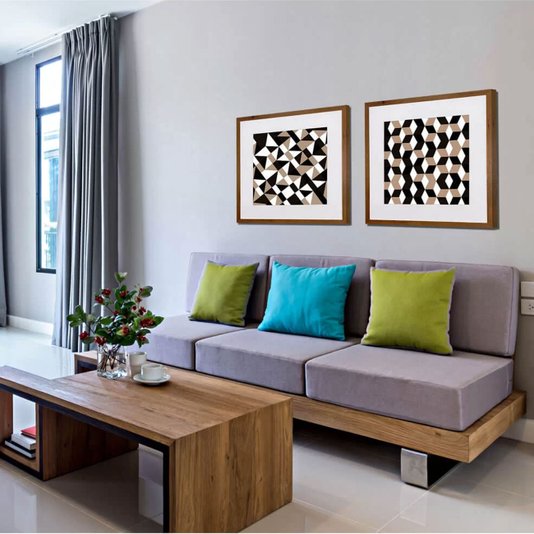 Quadro Decorativo com Moldura Rústica Arte Geométrica Colorida 70x70cm