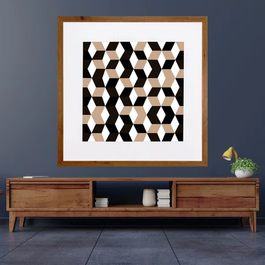 Quadro Decorativo com Moldura Rústica Arte Geométrica Colorida 70x70cm