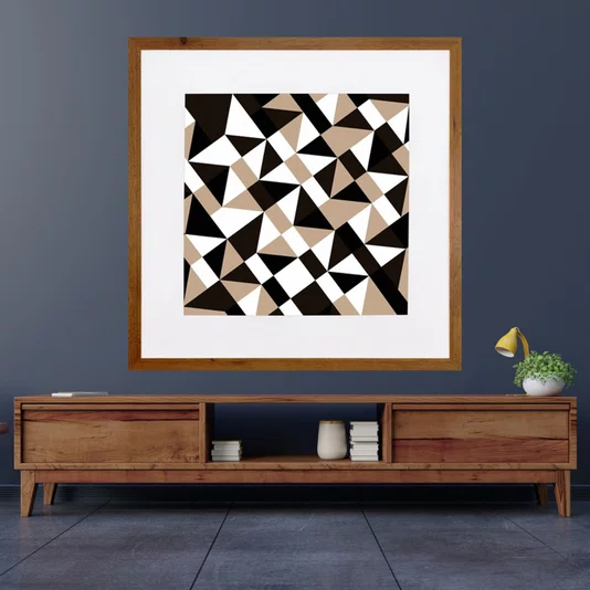 Quadro Decorativo com Moldura Rústica Arte Geométrica Colorida II 70x70cm