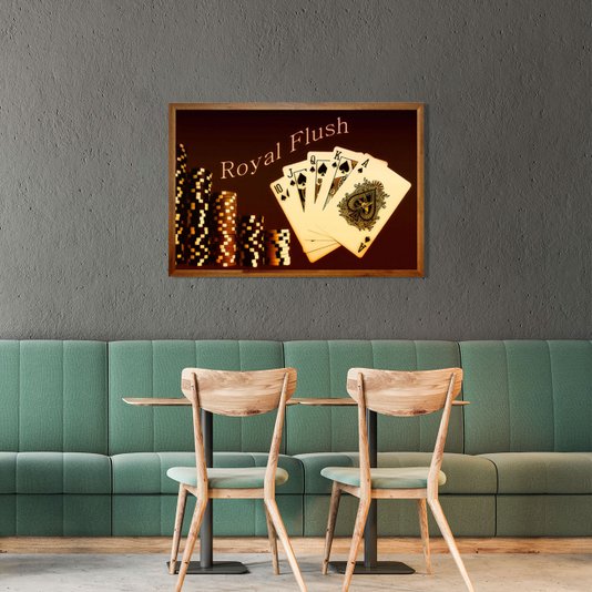 Quadro Decorativo com Moldura Rústica Baralho Royal Flush 90x60cm