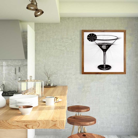 Quadro Decorativo com Moldura Rústica Coquetel Dry Martini 50x50cm