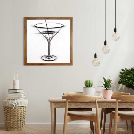Quadro Decorativo com Moldura Rústica Desenho Coquetel Dry Martini 50x50cm
