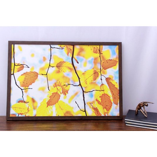 Quadro Decorativo com Moldura Rústica Folhas Amarelas 90x60cm