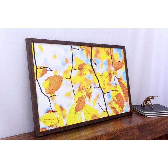 Quadro Decorativo com Moldura Rústica Folhas Amarelas 90x60cm
