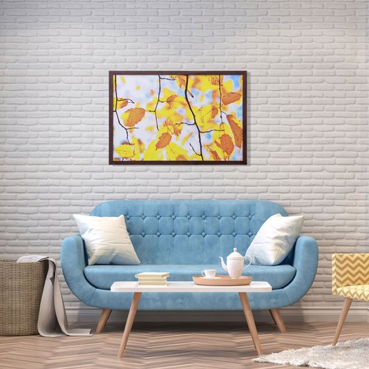 Quadro Decorativo com Moldura Rústica Folhas Amarelas 90x60cm