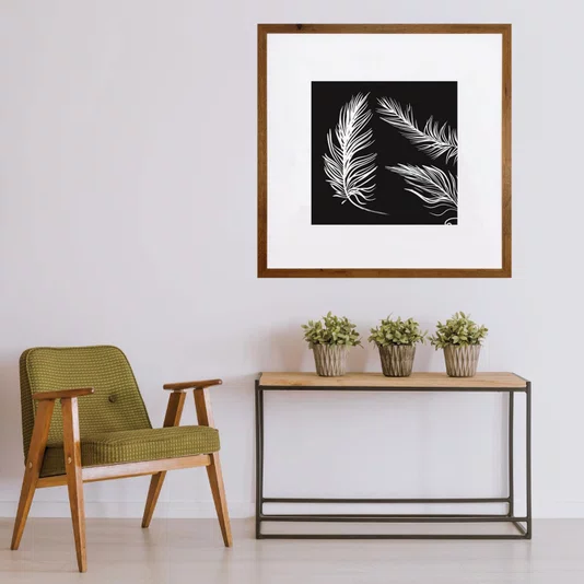 Quadro Decorativo com Moldura Rústica Silhueta Penas Brancas 50x50cm