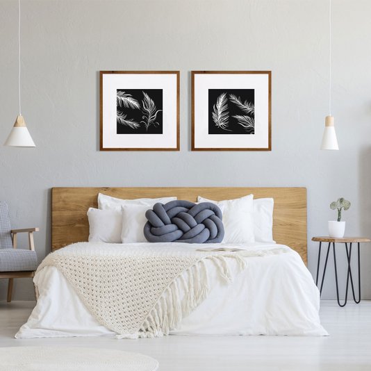 Quadro Decorativo com Moldura Rústica Silhueta Penas Brancas II 50x50cm