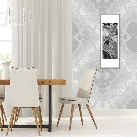 Quadro Decorativo com Profundidade Torre Eiffel com Moldura Prata 35x95cm