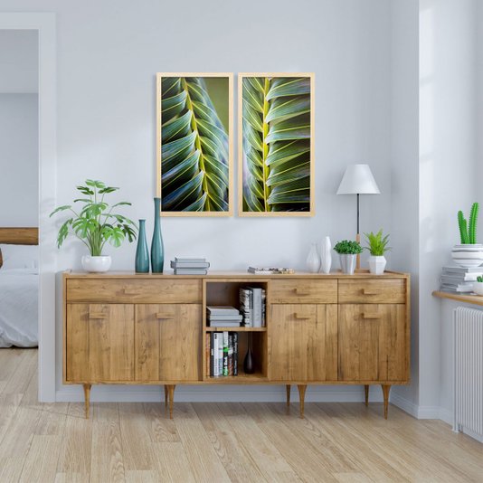 Quadro Decorativo com Vidro Folha de Palmeira II - 30x60cm