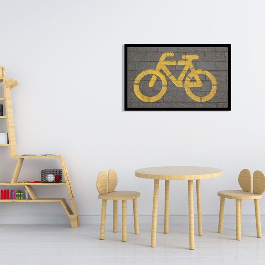 Quadro Decorativo Criativo Bicicleta Amarela 50x30cm