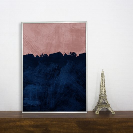 Quadro Decorativo Desenho Abstrato Azul e Rosê 50x70 cm