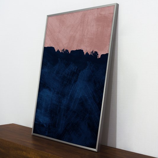 Quadro Decorativo Desenho Abstrato Azul e Rosê 50x70 cm