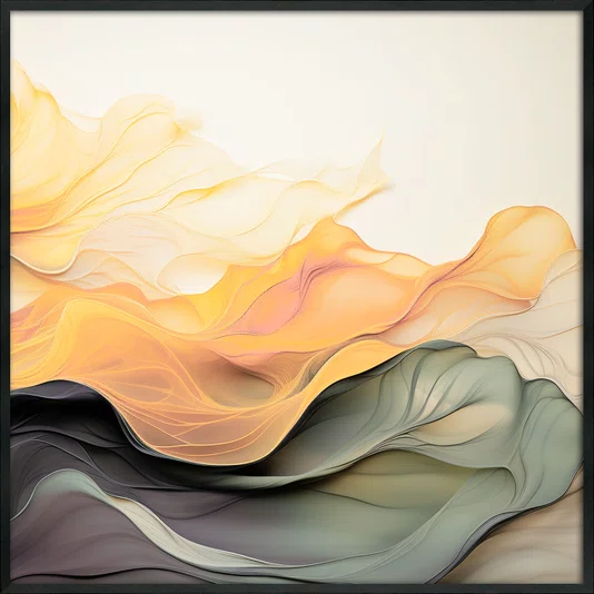 Quadro Decorativo Elegância Abstrata: Movimento de Ondas e Cores com Moldura e Vidro